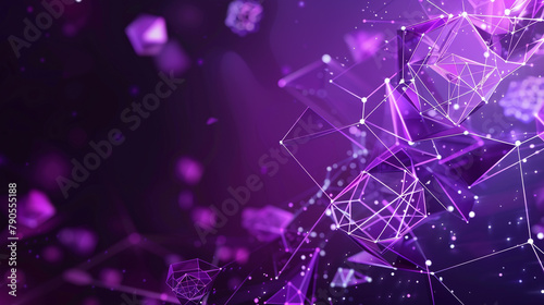 A dynamic abstract background in shades of purple and violet, suggesting the visualization of quantum computing processes. Include floating geometric shapes  © Shayan