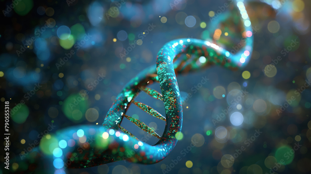 Fototapeta premium Sparkling DNA Strand Illuminated Against A Bokeh Background