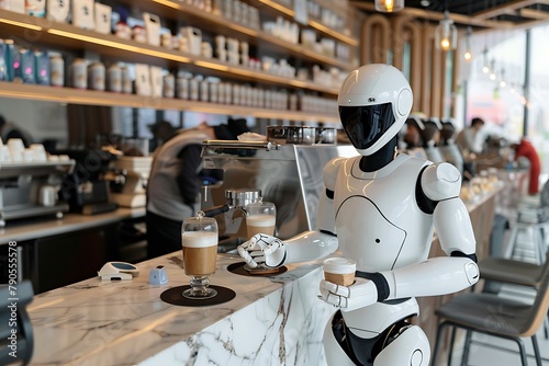: A humanoid robot serving coffee in a modern caf?. photo