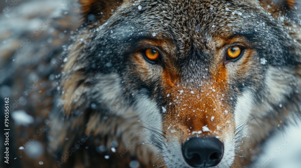 Fototapeta premium Intense Gaze of a Snowy Wolf
