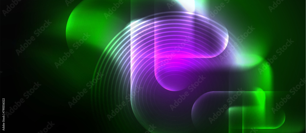 A mesmerizing visual effect lighting featuring a vibrant green and purple glowing circle on a dark black background, creating a stunning pattern reminiscent of electric blue and magenta hues A mesmerizing visual effect lighting featuring a vibrant green and purple glowing circle on a dark black background, creating a stunning pattern reminiscent of electric blue and magenta hues