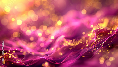 A vibrant fuchsia and gold abstract scene, with bokeh lights that dance like the flickering flames of a grand festival. The atmosphere is warm and joyous.