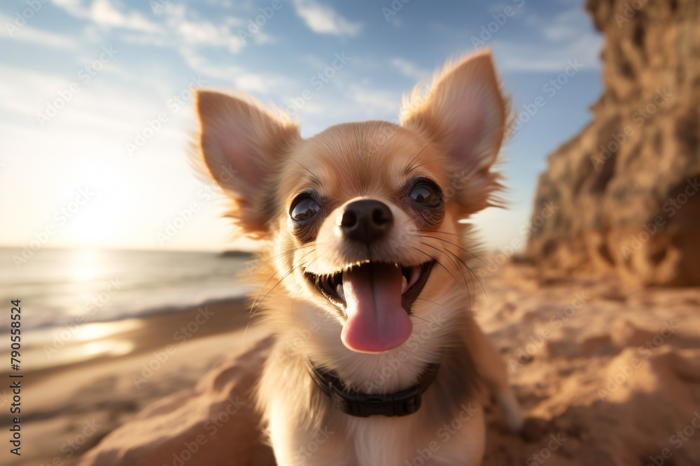 Chihuahua happy dog run on the beach