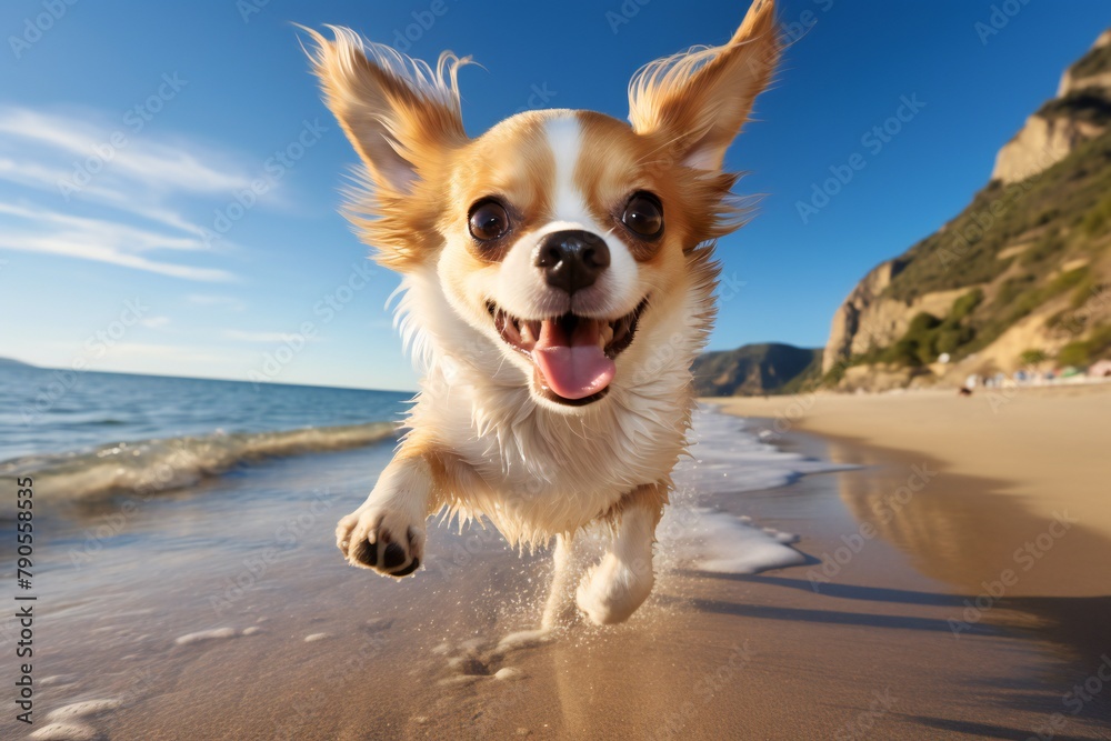Chihuahua happy dog run on the beach Chihuahua happy dog run on the beach