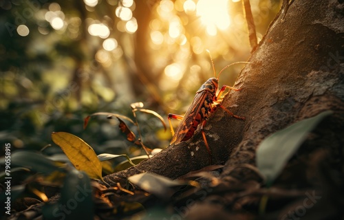 Sunlit Locust in Forest