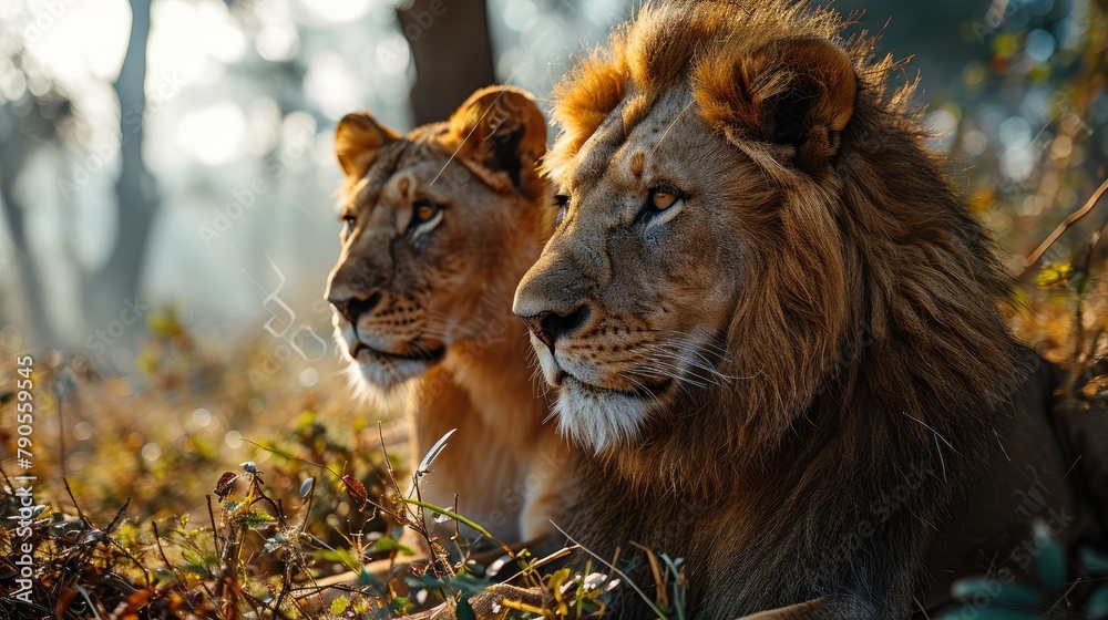 Fototapeta premium Morning Watch: Lions in the Savanna