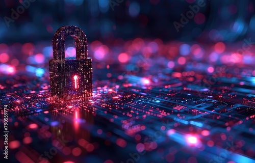 Cybersecurity Concept with Glowing Padlock
