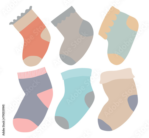 Set of cute baby socks clipart. 
