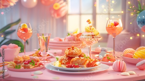 appetizing dishes adorn a soft pastel pink background  rendered in cinematic full ultra HD high resolution for a captivating presentation.