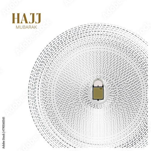 Kaaba in Masjid Al Haram in Mecca vector top view banner design for Hajj in Saudi Arabia. Hajj Mabrour and Eid Mubarak
