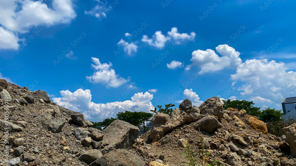 landscape rocks with blue sky and clouds