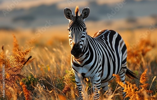 Sunset Zebra in Golden Field