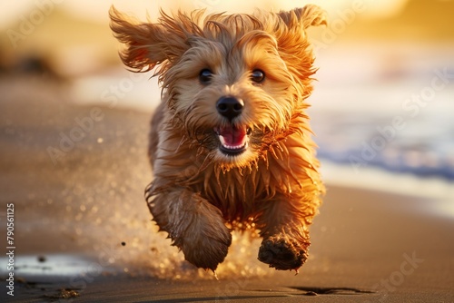 happy dog run on the beach