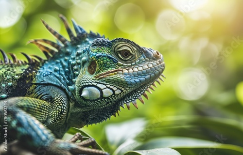 Vibrant Iguana in Tropical Forest