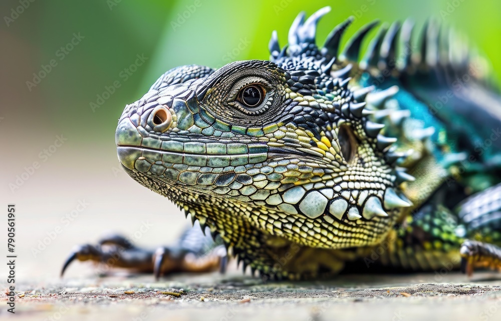 Fototapeta premium Vibrant Green Iguana Close-Up