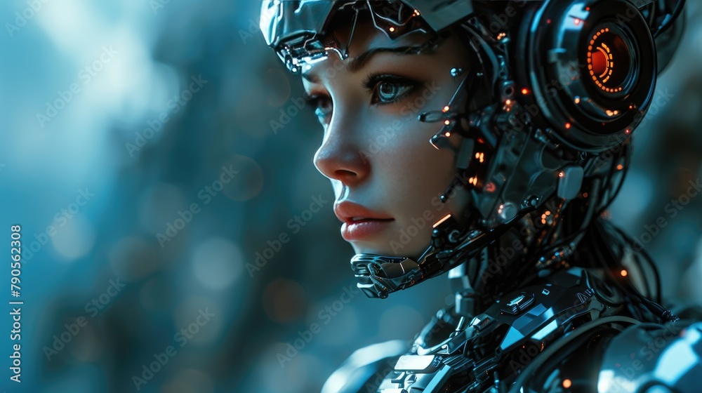 Futuristic Female Robot Close-Up Futuristic Female Robot Close-Up