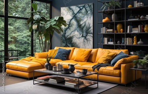 Chic Modern Living Room with Yellow Sofa
