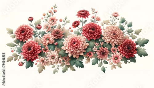 Watercolor illustration of a Chrysanthemum Floral Border