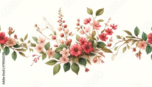 Watercolor illustration of a Crape Myrtle Floral Border