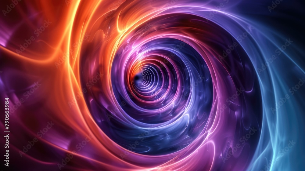 A spiral vortex with a bright blue, purple and orange color. Generative AI. A spiral vortex with a bright blue, purple and orange color. Generative AI.