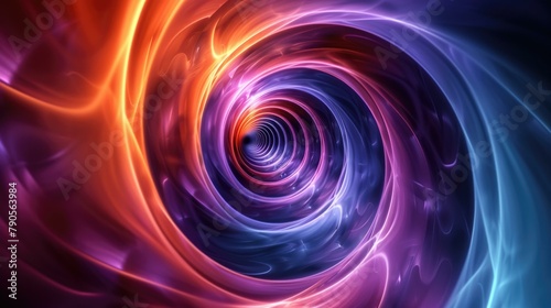 A spiral vortex with a bright blue, purple and orange color. Generative AI.