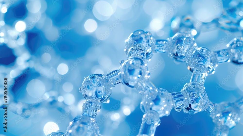 A close up of a crystal structure with water droplets. Generative AI. A close up of a crystal structure with water droplets. Generative AI.