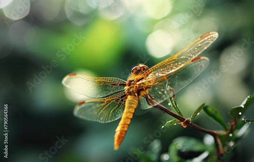 Golden Dragonfly in Sunlit Forest © peacehunter