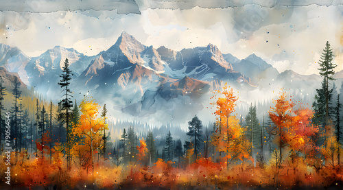 Vibrant Foliage: AR Photography Simulation of Autumn Mountain Range