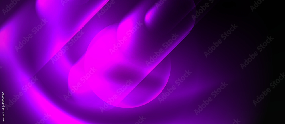 An electric blue font intertwined with purple and violet gas patterns, creating a mesmerizing purple glowing wave on a black background