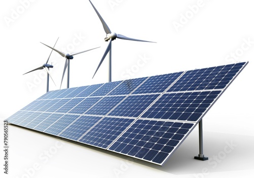 Renewable Energy Setup with Solar Panels and Wind Turbines