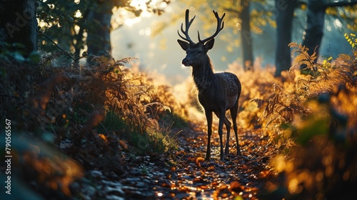 Autumn Majesty: Deer in Sunlit Forest