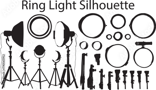 A Lot of Silhouette Ring Light Silhouette vector illustration.