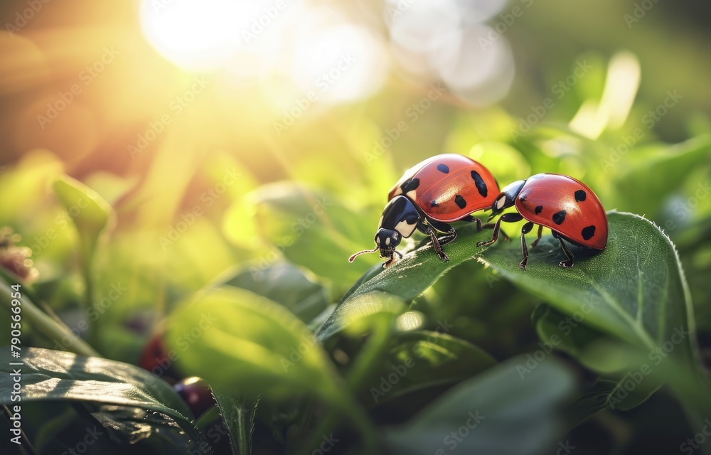 Fototapeta premium Ladybugs in Sunlit Garden