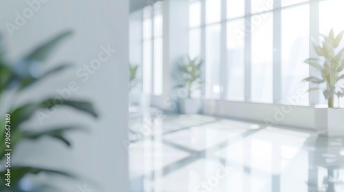 Blurred Office Space with Plant Decor and Natural Light