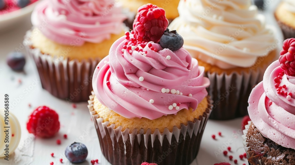 Cupcakes with pink frosting and berries