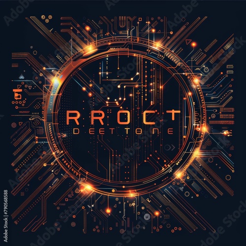 A colorful image of a circle with the word ROCT written in the center. The image has a futuristic and electronic vibe to it photo