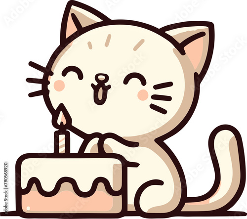 A cute cat is celebrating its birthday with a cake