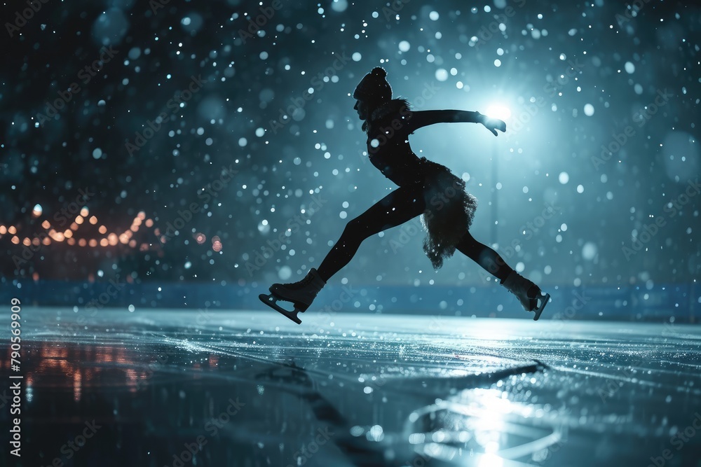 Balletic figure skater during a jump style, Ai generated