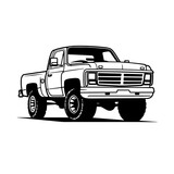 Vintage red pickup truck illustration in clean isolation on white background