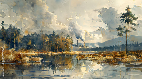 Pollution vs. Protection: Watercolor Contrast of Industrial Impact and Natural Preservation