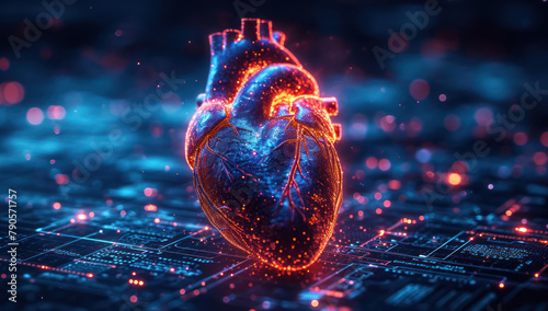 Genetic Engineering Concept. Human Heart with DNA Data on Background extreme closeup. Generative AI