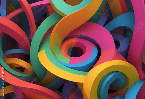 Geschwungene Farbbänder in verschiedenen Farben in einem dreidimensionalen Raum photo