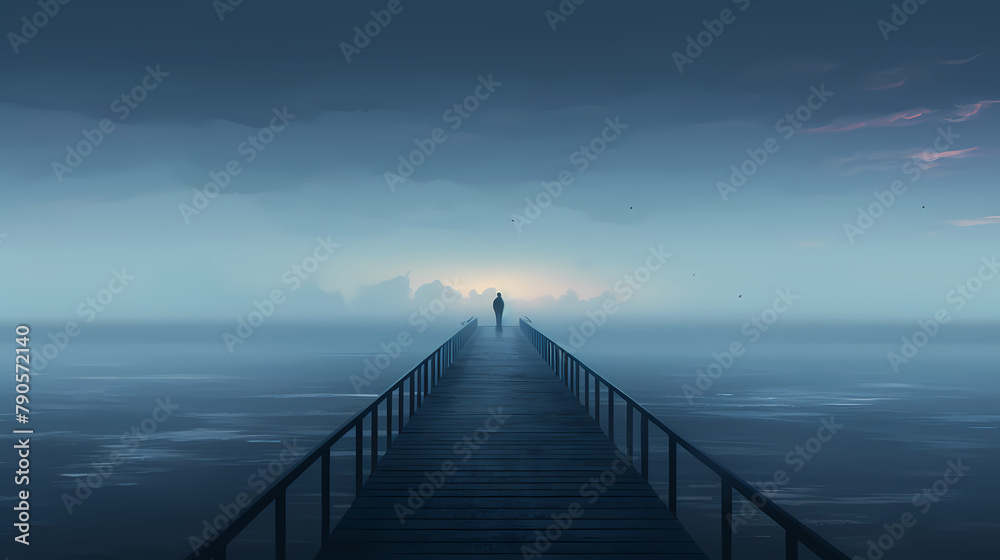 A lonely figure stands at the end of the endless pier