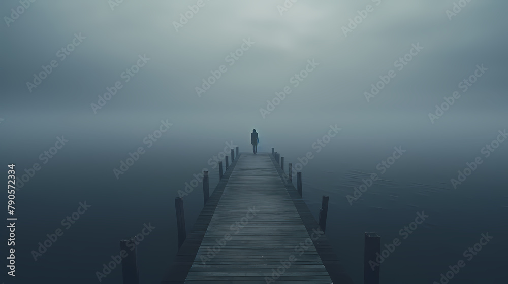 A lonely figure stands at the end of the endless pier