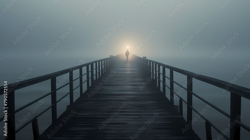 A lonely figure stands at the end of the endless pier