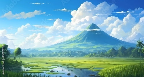 rice fields and mountainous terrain