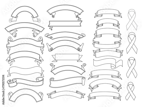 Ribbon elements. Modern simple ribbons collection. Flat banner ribbon for decorative design. Ribbons, Banners, badges, Labels Design Elements.