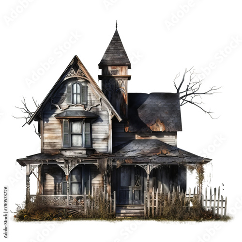 Beautiful And Amazing Haunted House Isolated On White Background