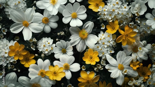 White and yellow flowers grouped together