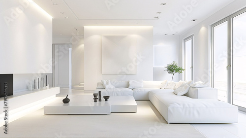 a beautiful clean, modern style natural living room with perfectly bright diffuse lighting